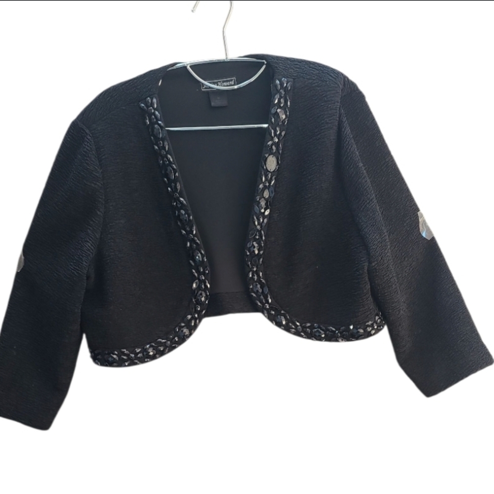 Jessica Howard Black Cropped Blazer with Embellished Trim